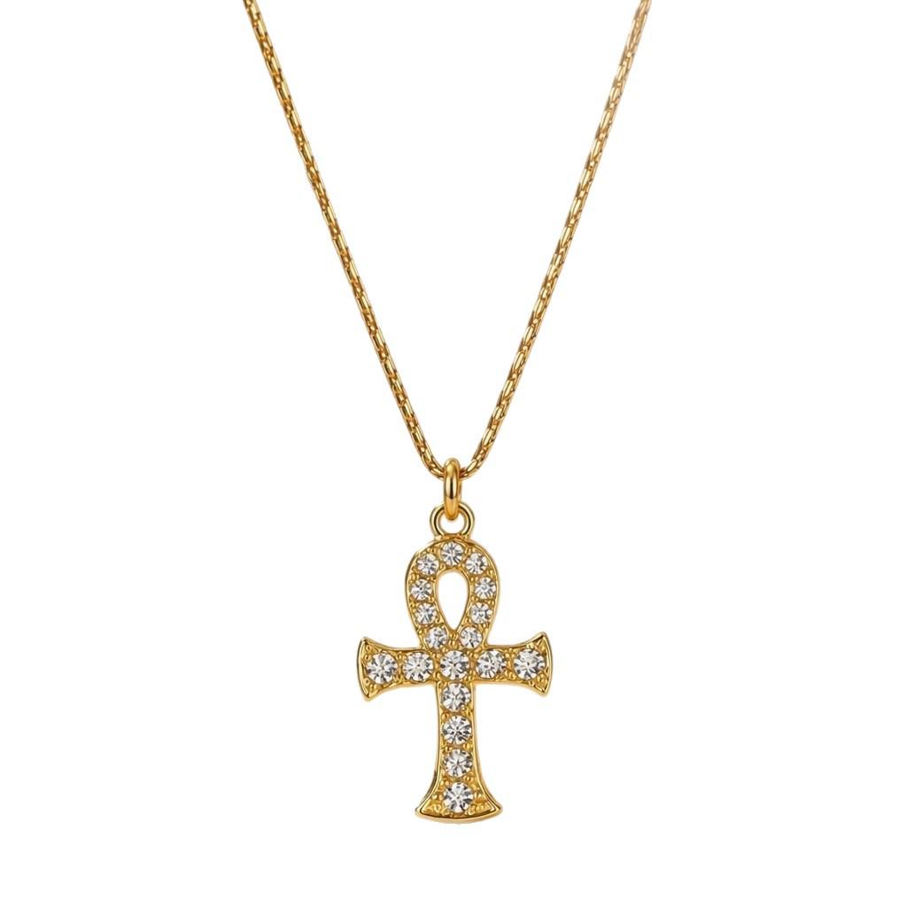 18K Gold-Plated Stainless Steel Zircon Cross Pendant Necklace for Women - Versatile and Fashionable Clavicle Chain Jewelry