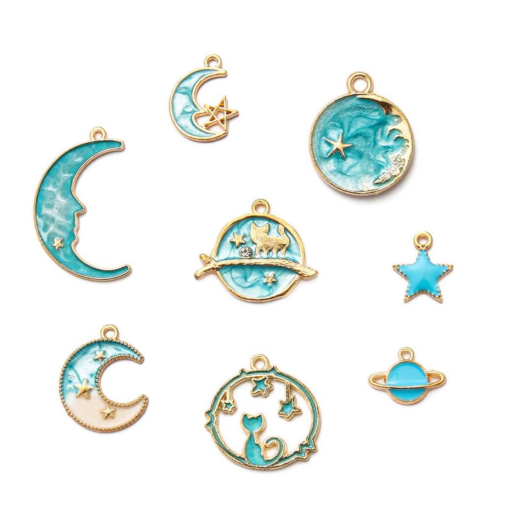 Mixed Moon Star Globe Clips Pendants for DIY Handmade Jewelry 8pcs