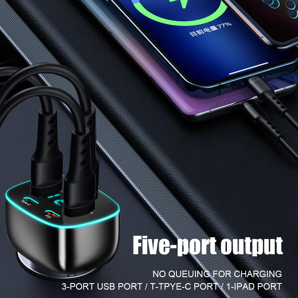

Multiport USB Car Charger Ultra Fast PD Fast Charging Intelligent Digital Display Adopts High Quality Fireproof Material Shell чёрный