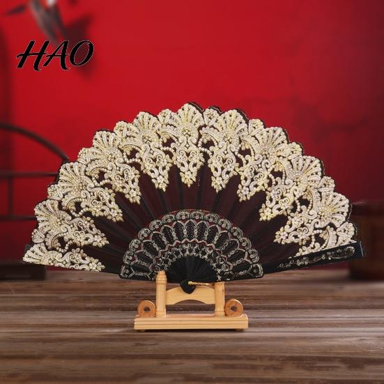 Dancing Fan Folding with Hanging Ring Smooth Opening Comfortable Grip Dance Clear Pattern Chinese Style Fabric School Supply