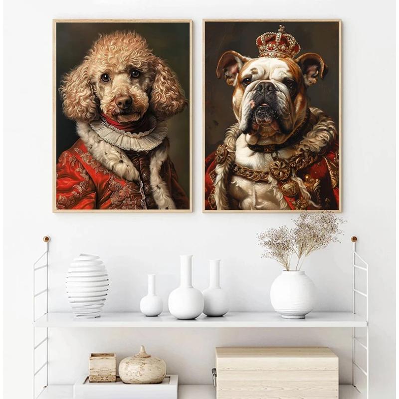 French Bulldog Chihuahua Poodle Dogs Royal Portrait Canvas Painting Print Art Posters Vintage Wall Art Mural for Home Decor