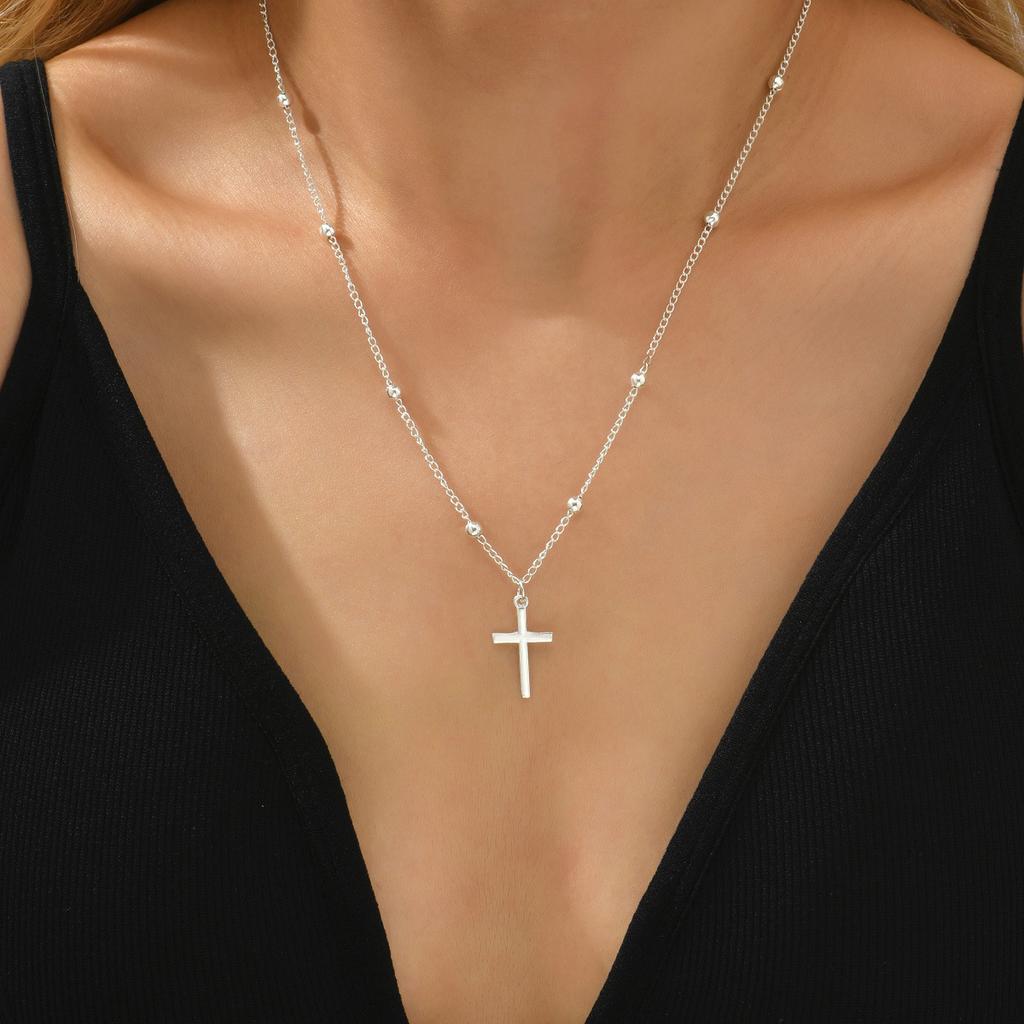 925 Silver Cross Necklace Simple Style Pendant Choker Religious Jewelry for Women Exquisite Gift