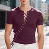 Men Short Sleeve Side Lace-up Bandage Casual Fitted Rib T-shirts