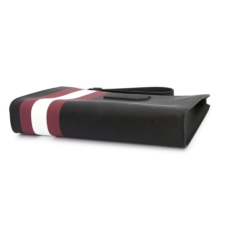 Bally Classic Red And White Striped Business Zipper Faux Leather Clutch Men Clutch Black SKID-OF-06