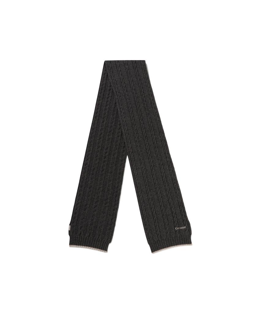 COVERNAT Logo Cable Lambswool Scarf Brown