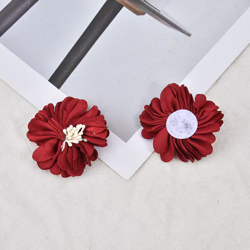 Retro Hong Kong Style Satin Flower Fabric Hair Accessories - Handmade Hair Ties, Headbands, Clips, and Earrings.