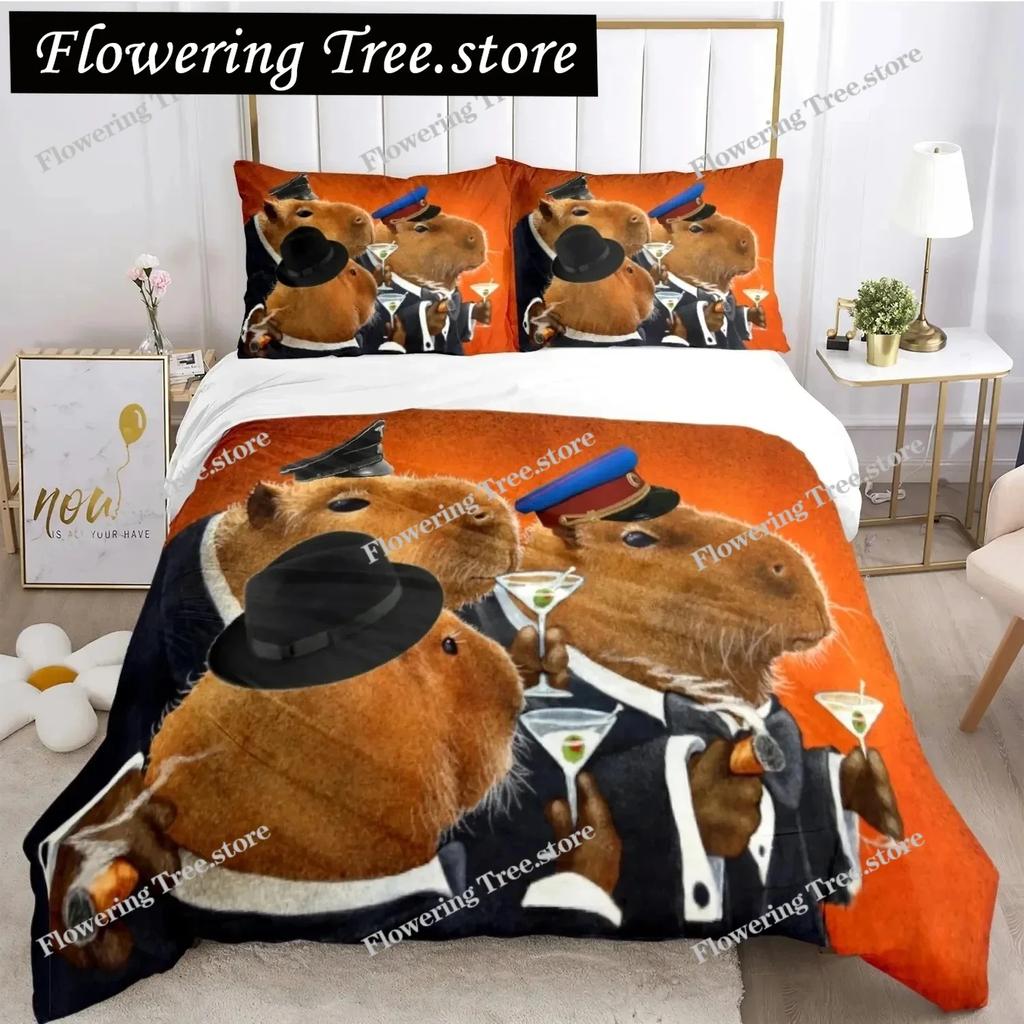 Funny Capybara Anime Duvet Cover Kawaii Animals Bedding Set Soft Quilt Cover Full Size For Boy Teens Bedroom Decoration