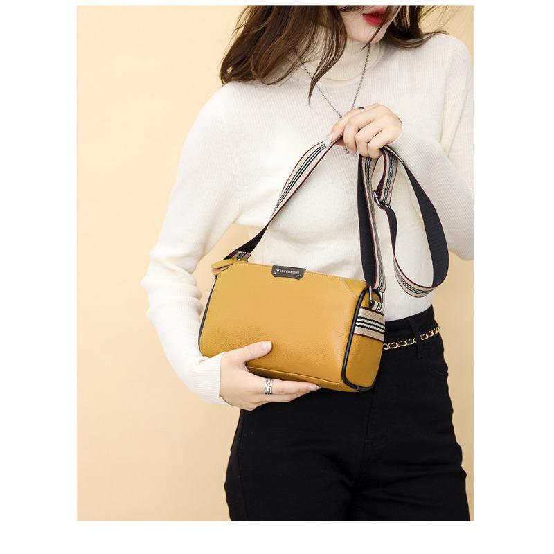 New Arrival Women's Top Grain Leather Mini Bag - Color Block Crossbody Shoulder Bag with Spacious Design for Casual & Trendy Outfits