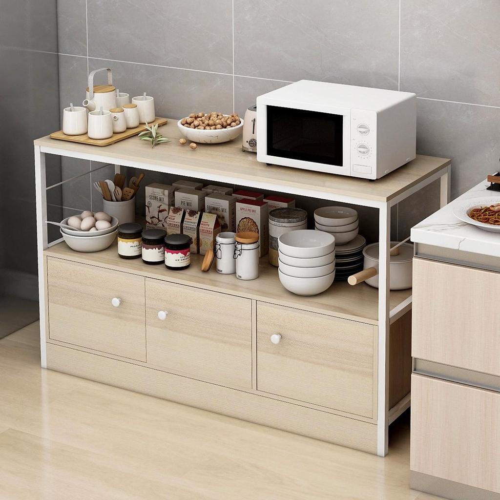 Multi-Layer Kitchen Organizer: Storage Rack, Bowl Cabinet, Cutting Table, Microwave & Vegetable Shelf, Floor Standing Cupboard