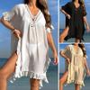 New Hollowed-Out Crochet Flower Collar Ruffle Dress: Comfortable, Loose Sun Protection Cover-Up for Seaside Vacations