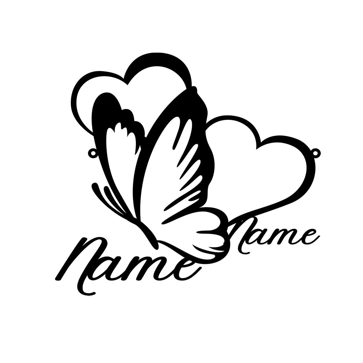 Metal Wall Art, Personalized Family Name Sign, Custom Heart Butterfly Decor, Large Home Ornament