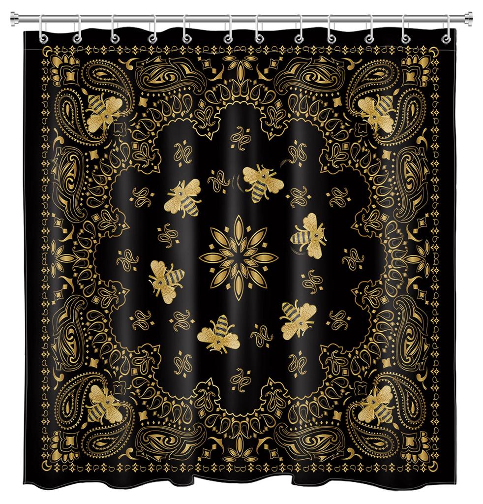 Antique Shower Curtain,Victorian Style Medieval Motifs With Classic Baroque Oriental Shapes,Cloth Fabric Bathroom Set With Hooks