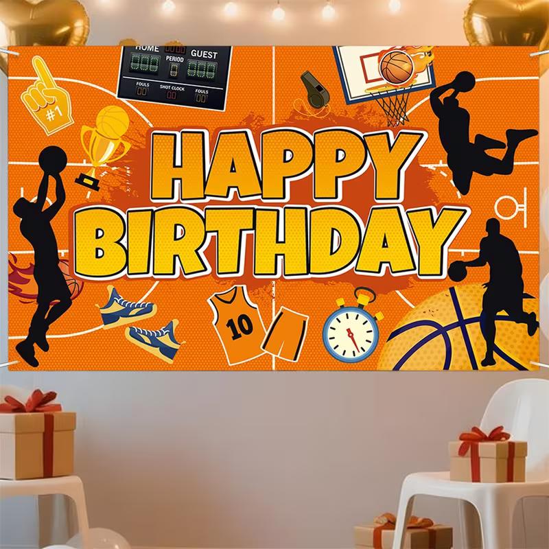 2D Basketball Court Birthday Backdrop, Kids Boys Sports Theme Party Photo Booth Banner