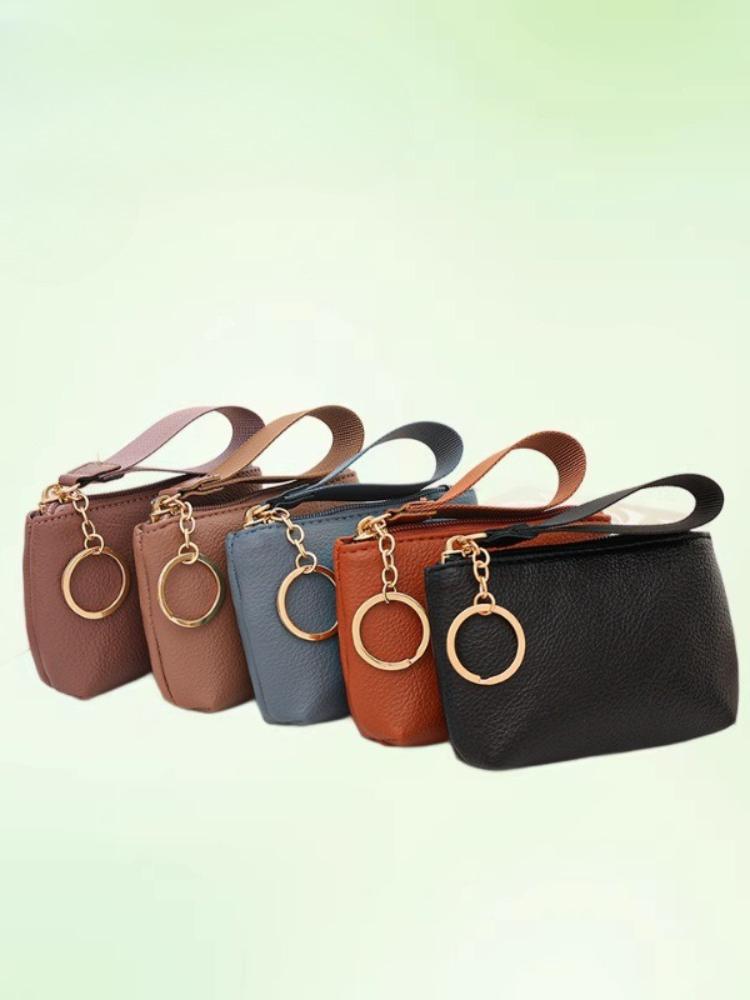 New Women Litchi Grain Rope Leather Coin Purses Soft Ultra-thin Portable Zipper Wallets Small Change Money Bags Key Holder Case