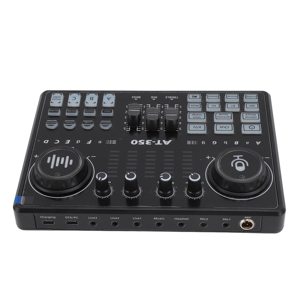 Professional Live Sound Card Mixer with LED Light Voice Changer Multiple Sound Effects Recording Sound Card for 48V