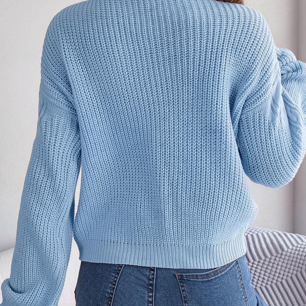 Damen Pullover mit Rundhalsausschnitt, warm, einfarbig, lockerer Strickpullover, lässiger Pullover
