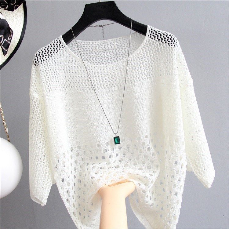Summer Women's Hollow Knitted Sweater Pullover Thin Loose Hollow Top Women's Sun Protection Shirt Women