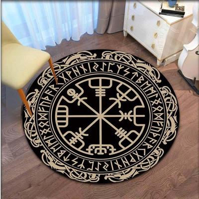 Viking Vegvisir Aegishjalmur Rune Runder Teppich Teppich für Schlafzimmer Wohnzimmer Bodenmatte Flächenteppich Große Dekoration Rutschfeste Matte