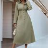 New Autumn Lapel Waisted A-line Skirt Commuter Long-sleeved Button-up Shirt Dress