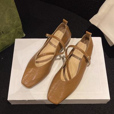 Mode Damenmode Einzelne Schuhe Frühling Neu Quadratische Zehenpartie Flacher Ausschnitt Ein Wort Schnalle Weiche Sohle Rutschfest Abriebfest Flache Schuhe