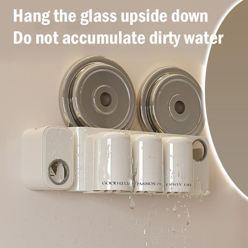 Toothbrush Toothpaste Storage Rack 4 Grid Multiple People No Punching Required Wall Mounted Family Gargle Cup Toilet Supplies