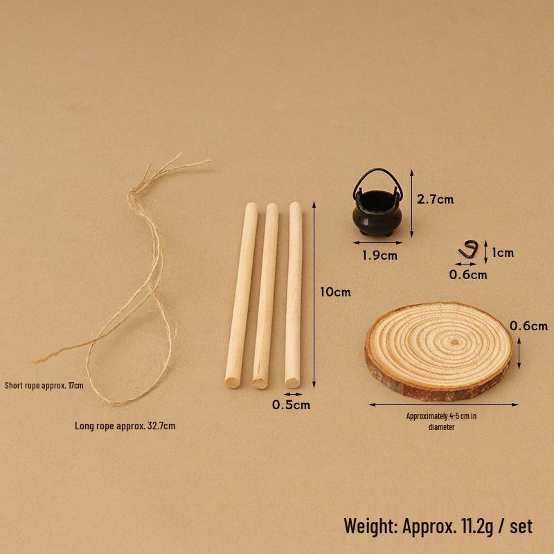 Miniature Outdoor Bonfire with Water Boiling Pot and Hanging Stove for Dollhouse Camping or Christmas Scene Decor