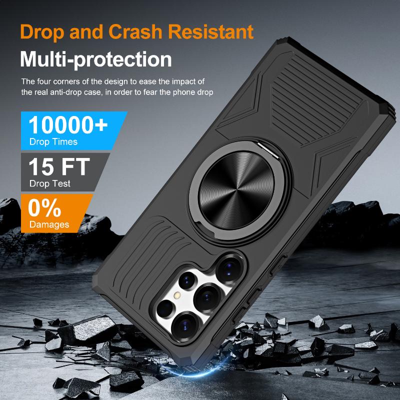 For Magsafe Magnetic 360 ° Rotating Metal Car Bracket Ring Luxury Armor Phone Case For Samsung S25 Ultra Edge S24 Ultra Plus A56