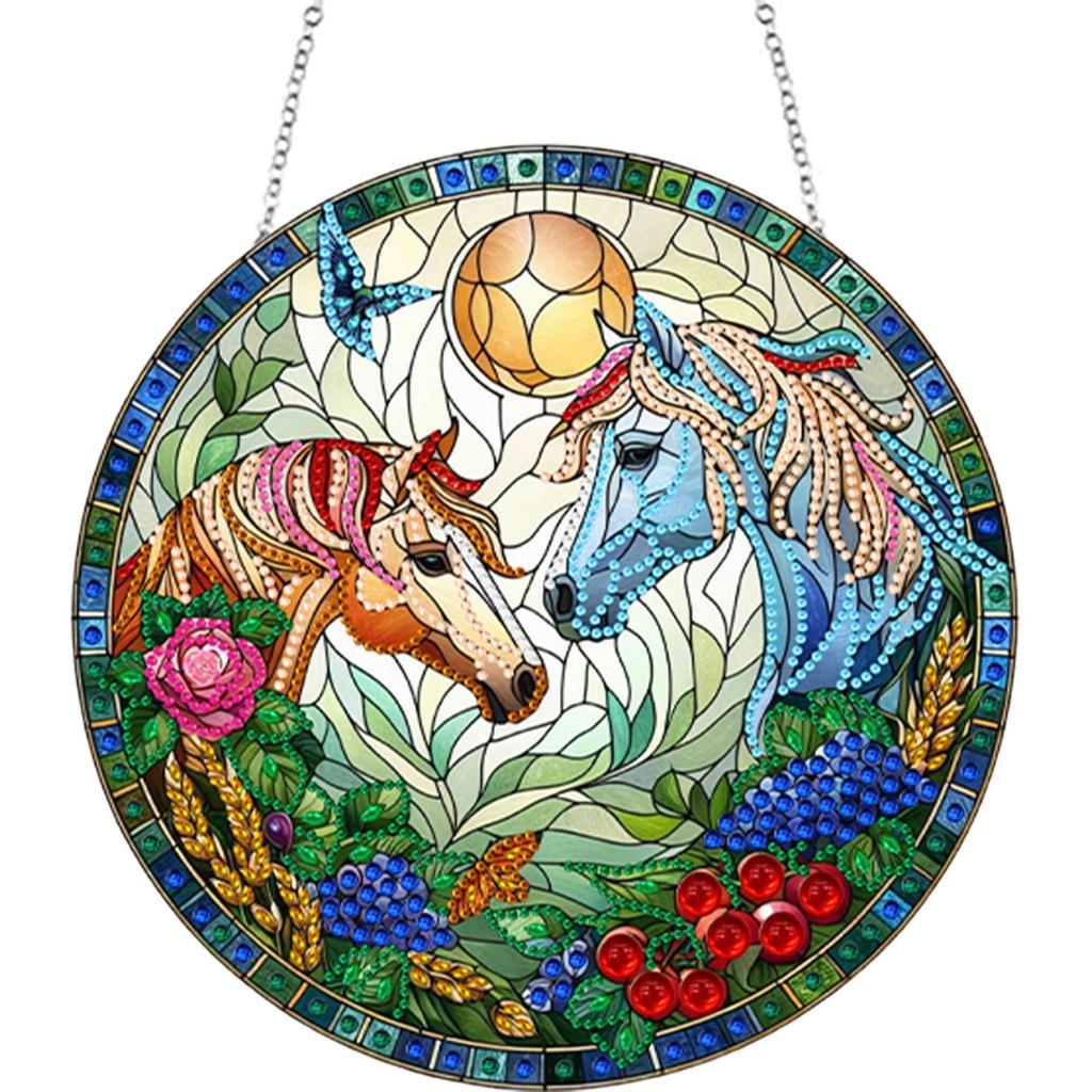 Animal Suncatcher 2D Flat DIY Rhinestone Diamond Art Window Pendants Single-Sided Drill Diamond Art Pendant Wall Door Decoration