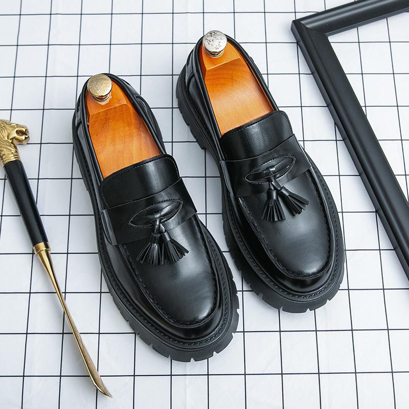 Men's Trendy Height-Increasing Leather Loafers - Thick Sole, Large Size, Casual Business Shoes
