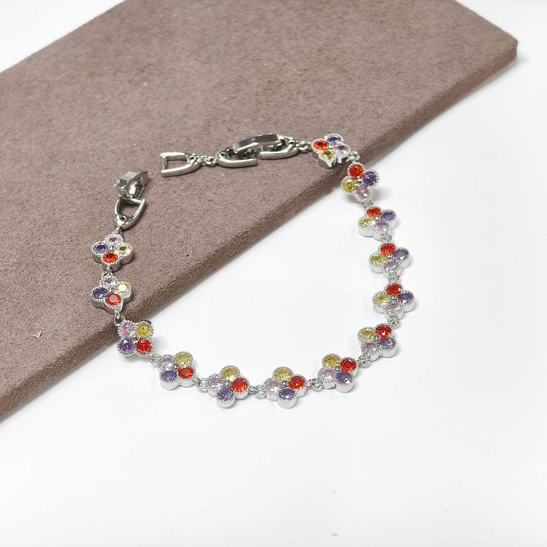 Gesen Jewelry Four-Leaf Clover Fresh Color Zircon Bracelet - Japanese Korean Style
