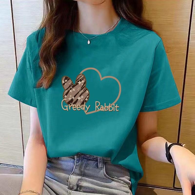 Women's T-shirt, women's round neck loose fashionable printed T-shirt, cartoon top for summer