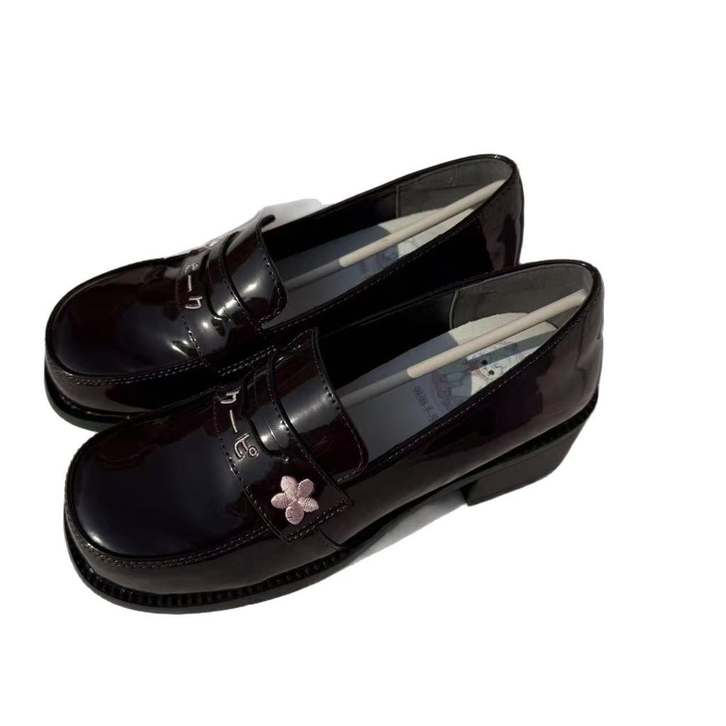 Lazy sheep original Lolita embroidered loafers round head flat bottom jk medium heel uniform shoes Japanese versatile 2025 autumn