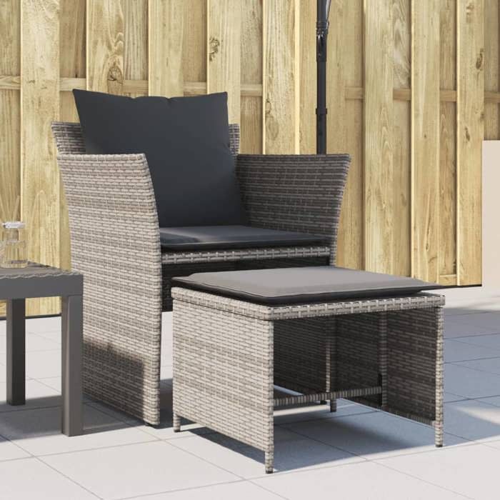 VidaXL Chaise de jardin avec tabouret gris résine tressée, siège de jardin, siège d'extérieur, chaise d'extérieur, chaise de 368618