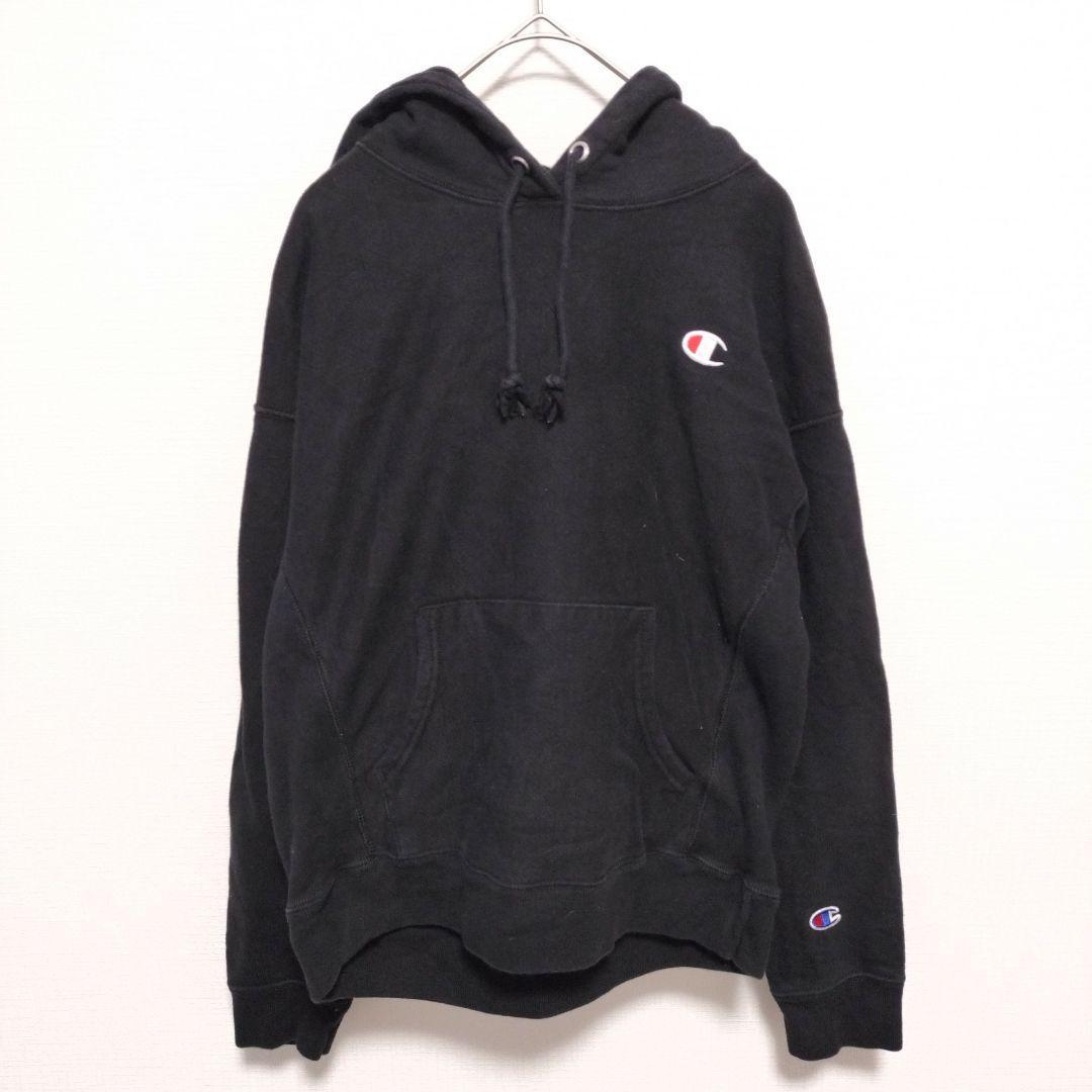 Champion Reverse Weave Plain Hoodie Hood Logo Embroidery XL Black
