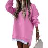 Women's  Spring Autumn Fashion Splicing Side Zipper Design Sweatshirt Round Neck Long Sleeved Mid Length Irregular  Tops