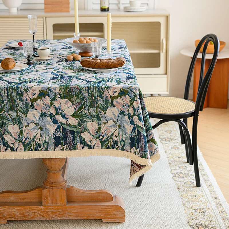 Verdickte Tischdecke aus Baumwolle und Leinen mit Ölgemälde-Stil und floralem High-End-Feeling für das Esszimmer