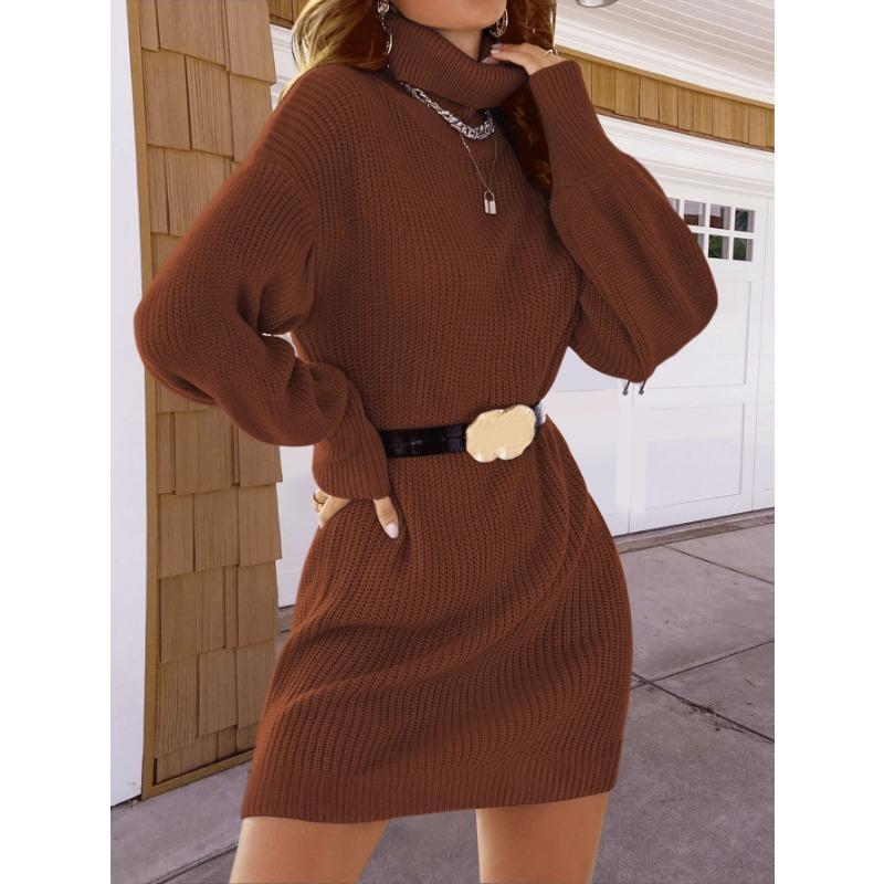 Høst kvinners høyhalsede langermede strikkekjoler