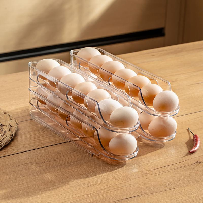 1/2/3-lags eggoppbevaringsboks Automatisk rullende eggholder Stativ Stige Kjøleskap Eggdispenser Eggorganisatorholder Kjøkken