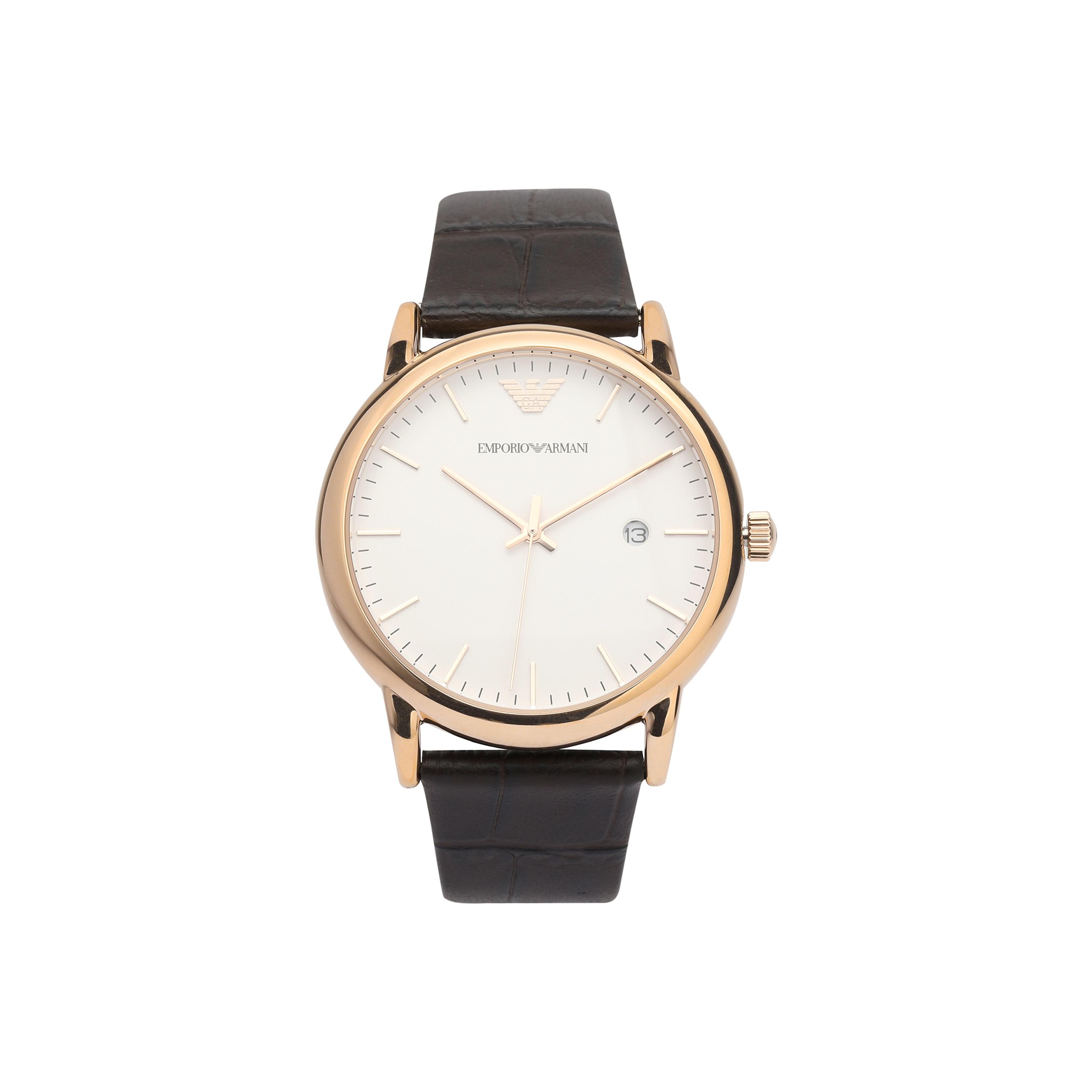 EMPORIO ARMANI Wrist Watch Quartz Movement Leather Strap White Dial Men s Watches AR2502-CLG Gold Case and Brown Band