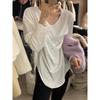 Basic white T-shirt women's large size loose top Dongde velvet warm split-ended long-sleeved inner bottoming shirt