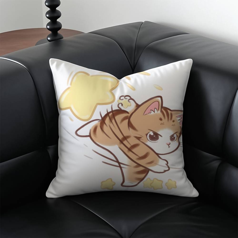 Cute Cat Athlete Childlike Heart Pillow Case Anti-dustmite Pillowcase Invisible Zipper Silky Short Plush Sofa Cushion Cover
