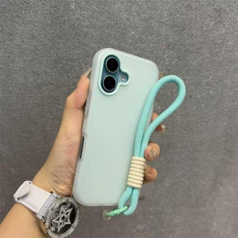 Soft Matte Candy Transparent Phone Case For iPhone 17 16 Pro Max 15 14 13 12 11 XS X 7 8 Plus 16e Hand Wrist Strap Lanyard Cover
