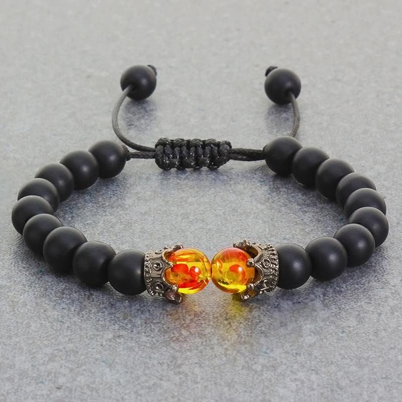 Men's Retro Volcanic Rock & Tiger Eye Crown Beaded Bracelet
