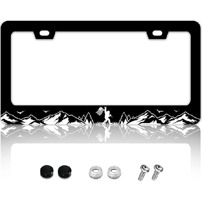 FIORDY 2Pcs Bigfoot License Plate Frame Personalized License Plate Frames Auto Accessory Bracket Stainless Steel License Plate Holder With Screws For