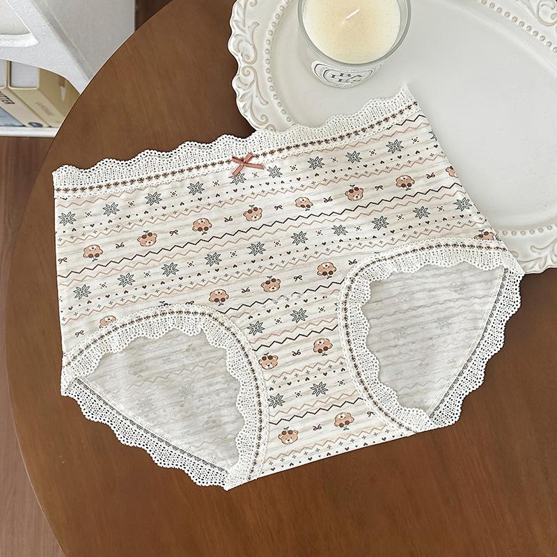 Ladies Summer Bear Print Lace Edge Skin Friendly Waist 10A Antibacterial Briefs one size