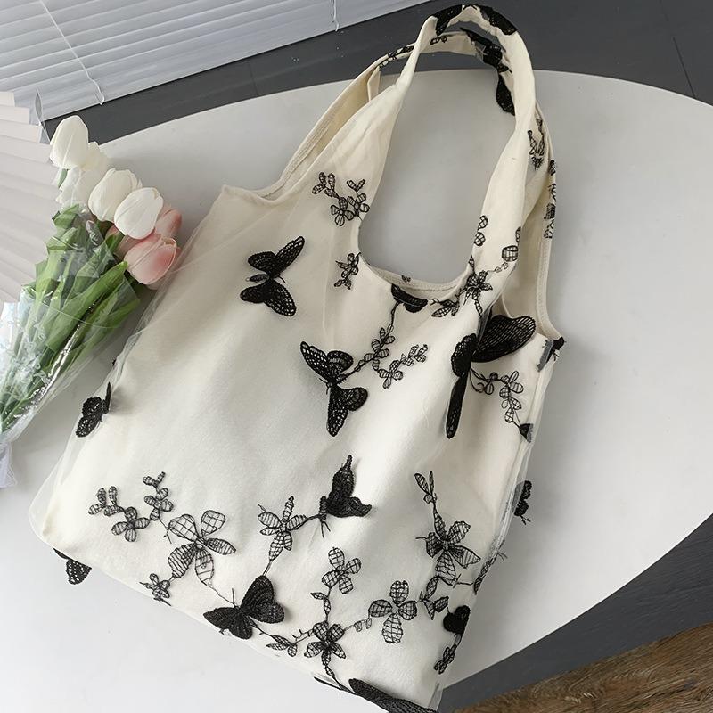 Embroidery Butterfly Leisure Travel Canvas Bag Large Capacity Shoulder Bag