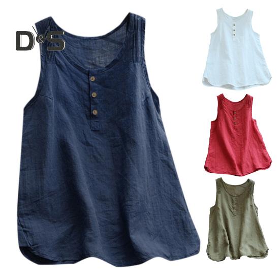 Dámská vesta Kulatý výstřih Bez rukávů Jednobarevná Tílka Volný střih Dekorace knoflíky Letní tílko pro každodenní nošení