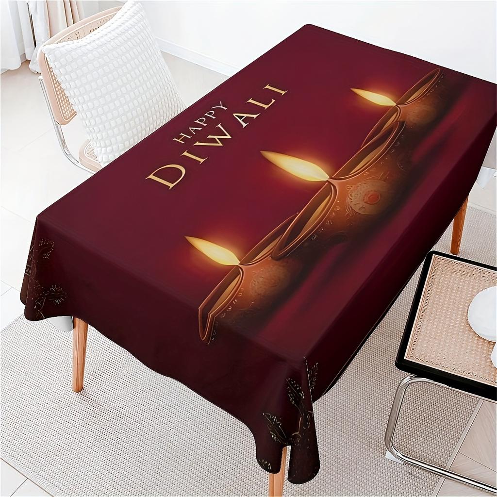 Happy Diwali Indian Deepavali Rectangle Tablecloth for Table Decor Reusable Farmhouse Kitchen Dining Tablecloth Diwali Decor