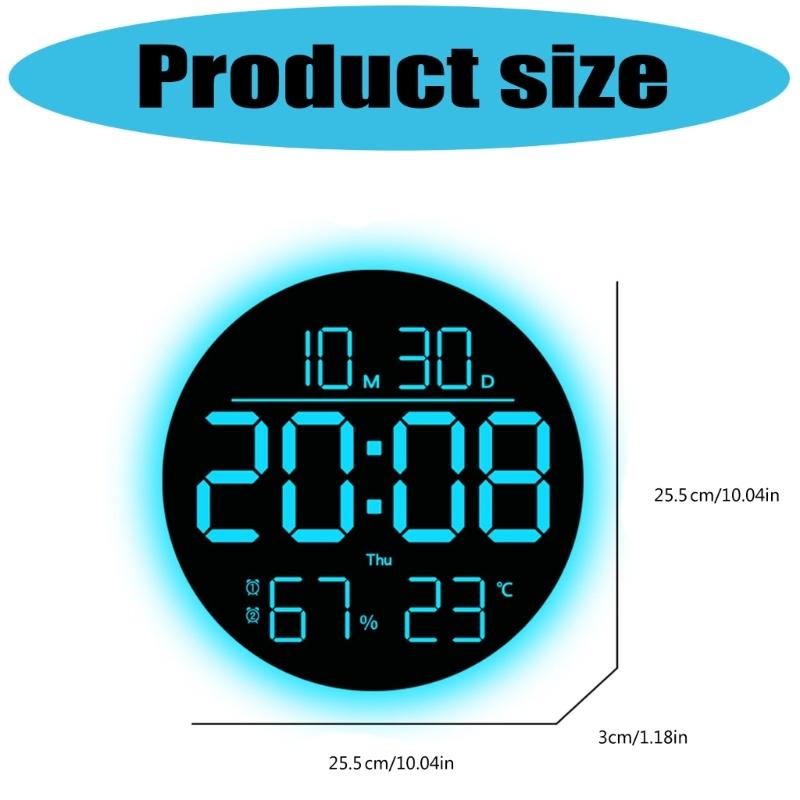  Color Changing LED Wall Clock With Oversized Display Quiet Mechanism Temperature Home