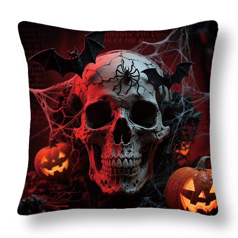 Halloween Skull Theme Throw Pillow Covers With Digital Printing Of Short Plush Fabric Car-Shaped Sofa Cushion Office Home Decor